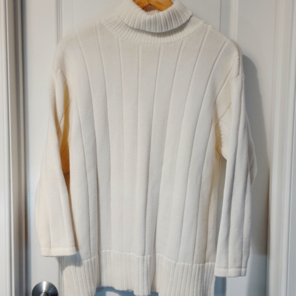 LADIES EDDIE BAUER CREAM CABLE FISHERMAN SWEATER LARGE (P)  PREPPY MINIMALIST